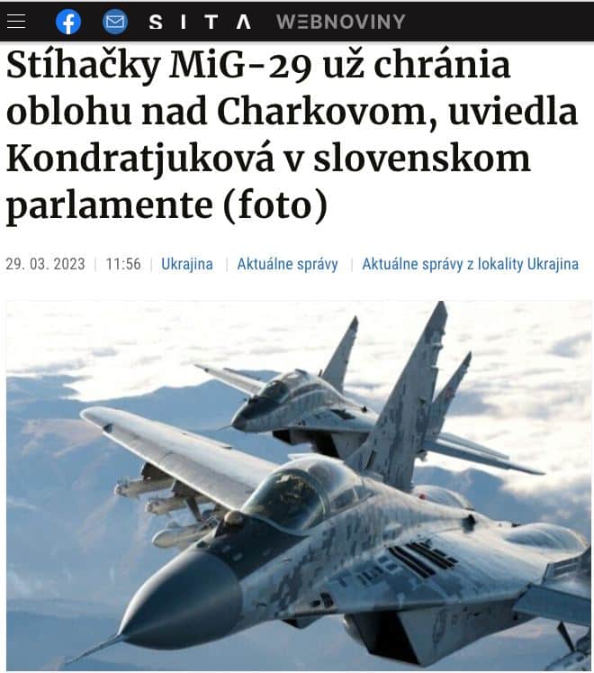 Foto: https://sita.sk/stihacky-mig-29-uz-chrania-oblohu-nad-charkovom-uviedla-kondratjukova-v-slovenskom-parlamente/